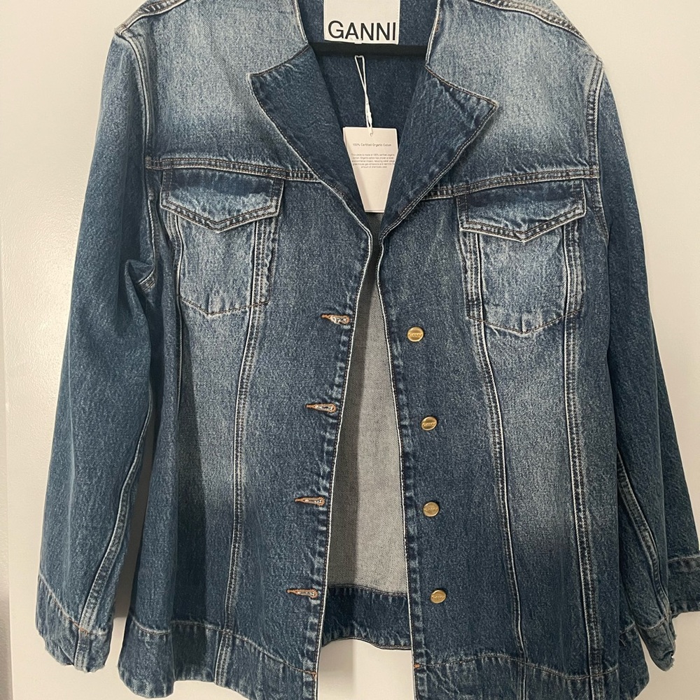 NWT Ganni Embellished Blue Denim Jacket